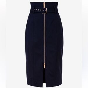 Ted Baker XL (5) Black Kaara Midi Front Zip High Waist Belted Pencil Skirt